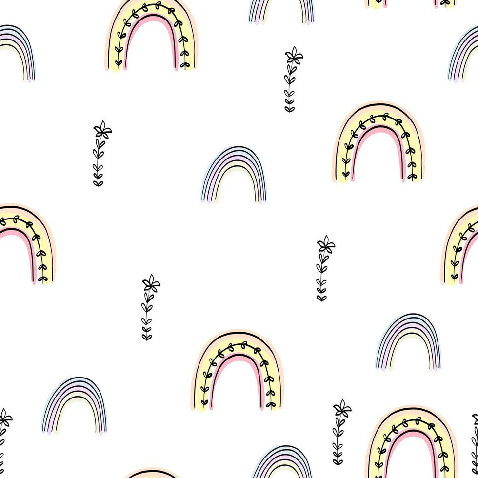 White pattern with yellow rainbows pastel. Children's textiles. Digital scrapbooking paper for kids. vector