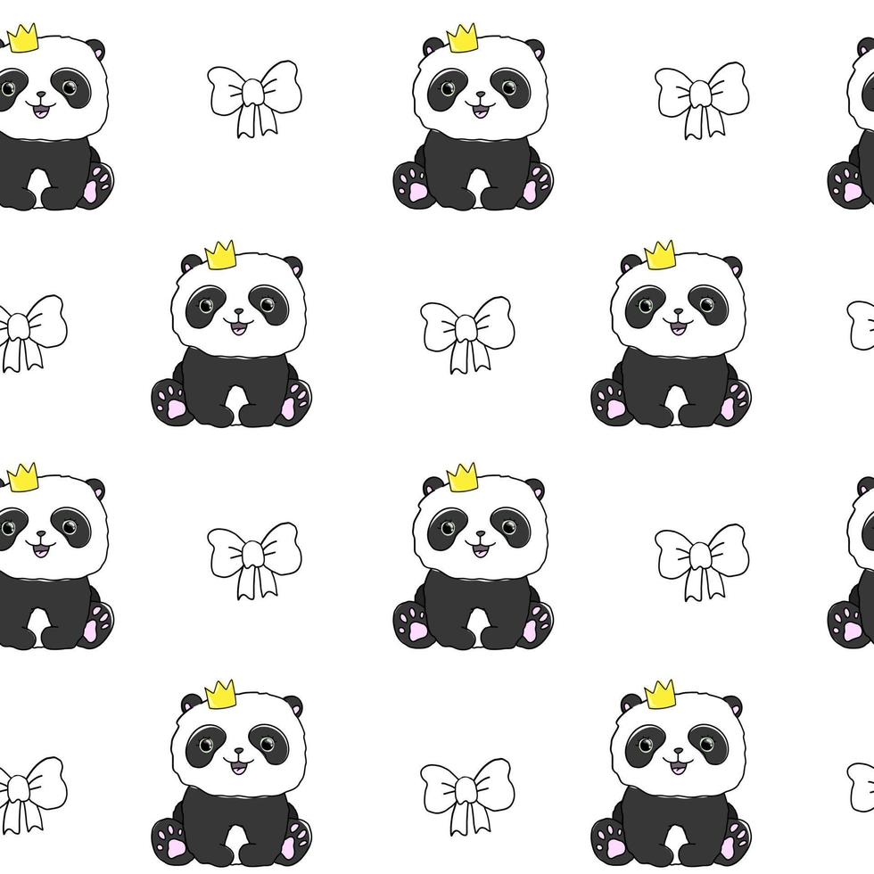 lindo patrón blanco con línea doodle panda con lazos. fondo transparente textiles para niños. álbum de recortes de papel minimalista para niños. vector