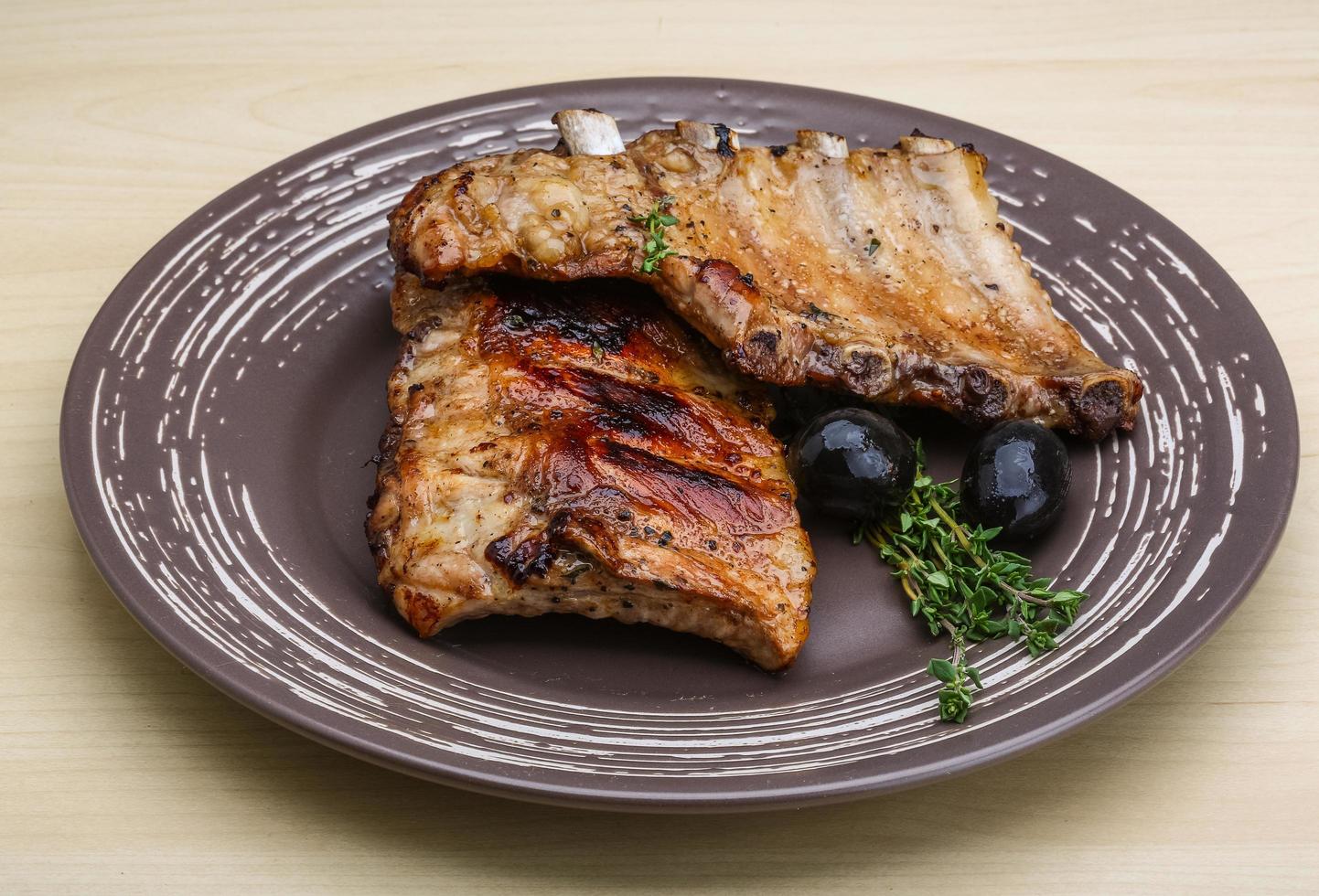 Roasted pork ribs photo