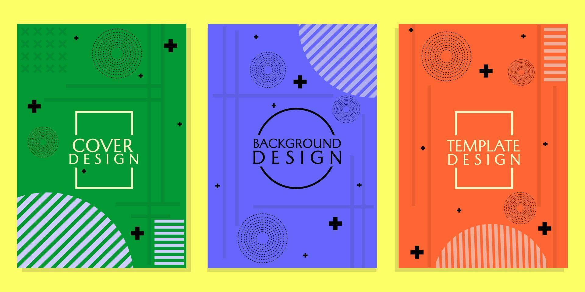 cover set in blue, green, orange color with dynamic abstract geometric style background. vector flat design