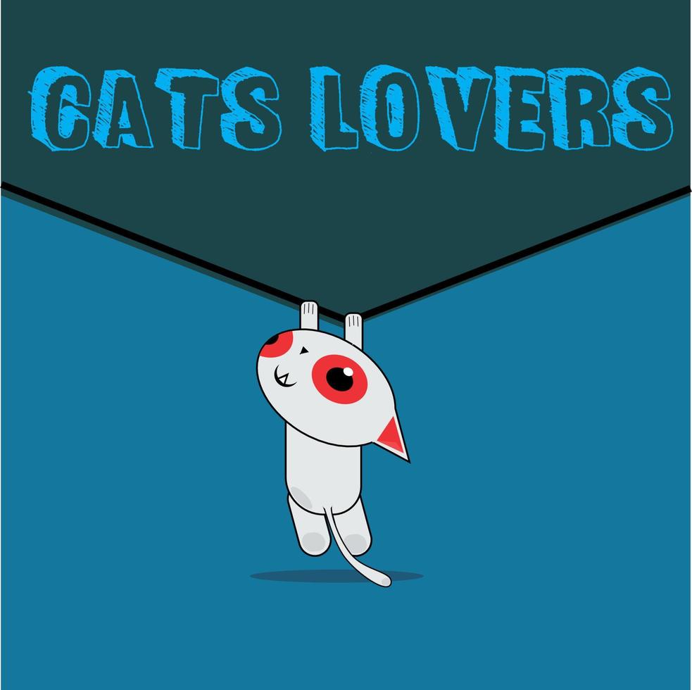 illustration of cat pulling dark green cloth vector