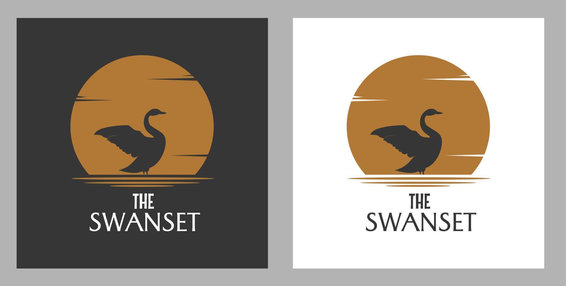 swan logo silhouette behind the sun. used for mascot vector