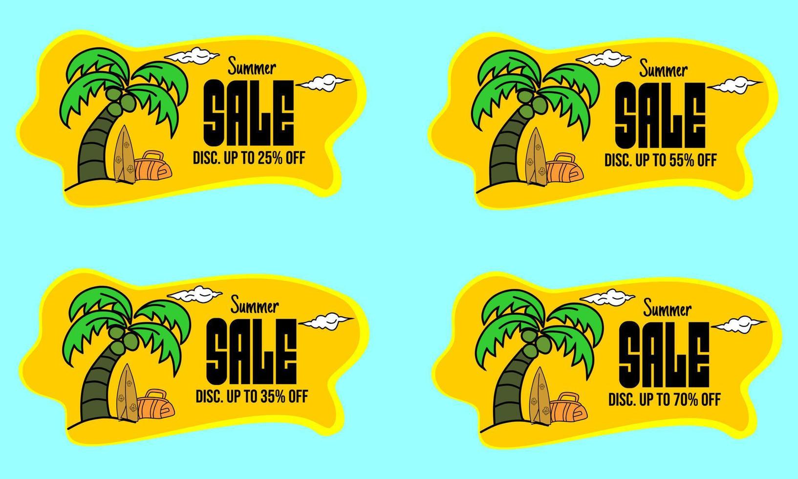 set of advertising badge designs with coconut tree elements. summer theme discount ad design vector