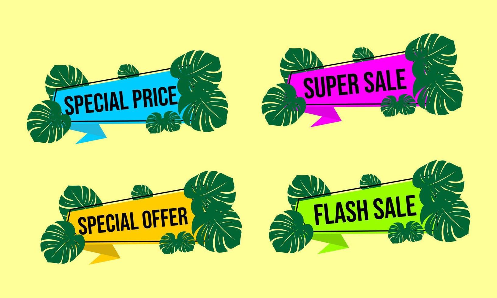 set of sales promotion banners with leaf elements. nature style advertising badge vector