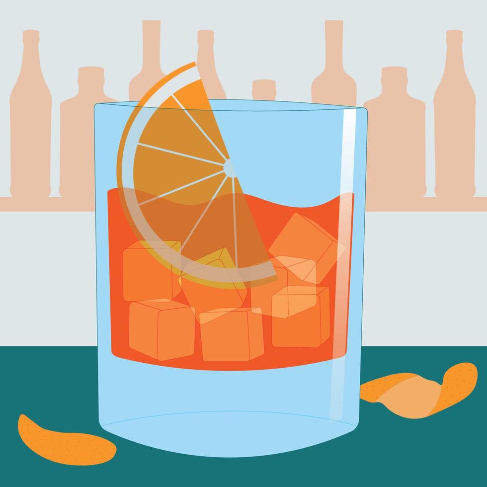 Negroni cocktail illustration vector