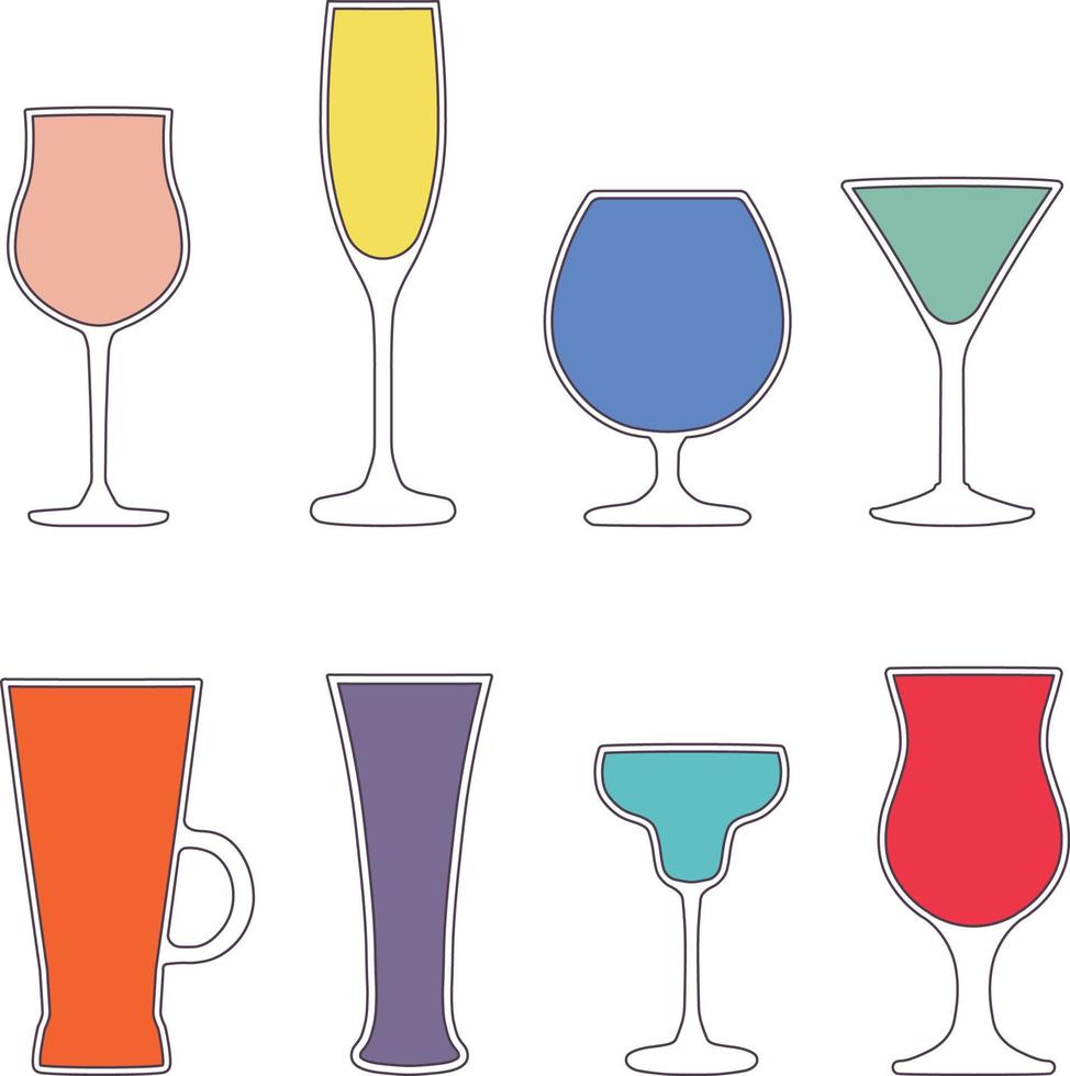 Cocktail glasses icon pack colorful vector