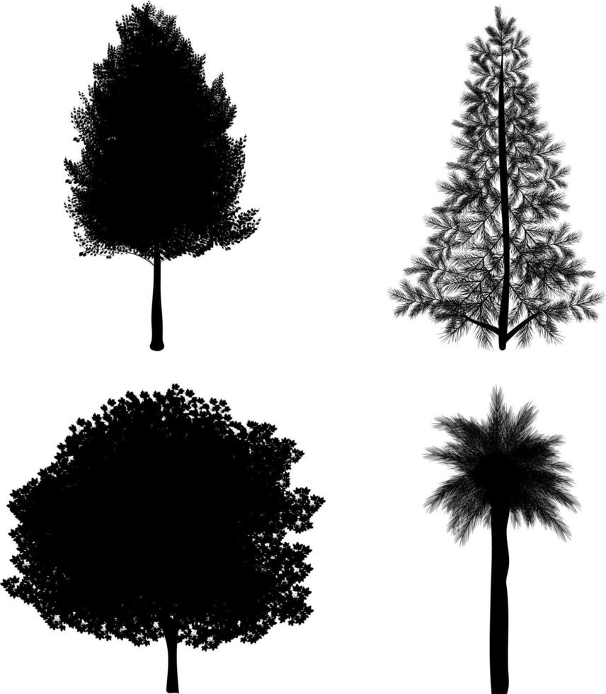 paquete de siluetas de árboles de 4 vector