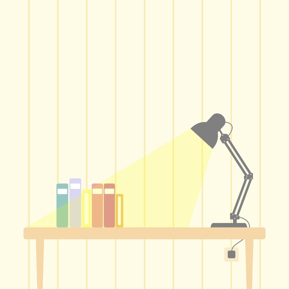 lámpara de mesa y libros sobre la mesa. adecuado para medios de ilustración vector