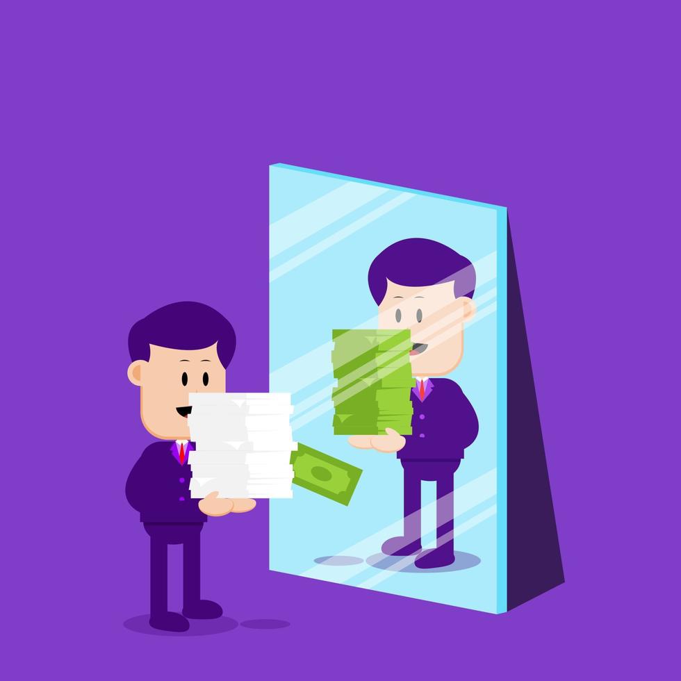 Business concept illustration. A hard worker sees himself earning a lot of money in the mirror. Suitable for business illustration vector