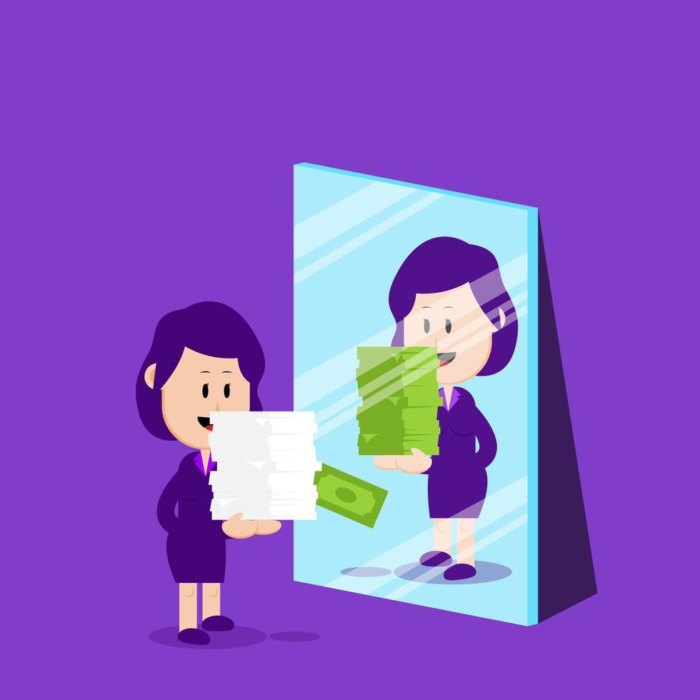 Business concept illustration. A hard worker sees himself earning a lot of money in the mirror. Suitable for business illustration vector