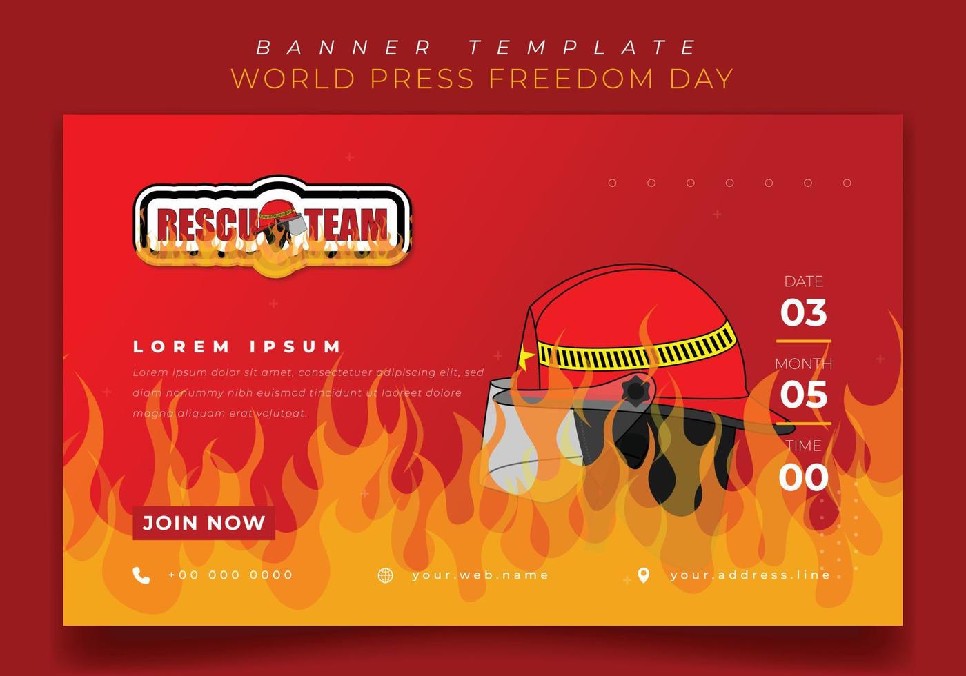 diseño de plantilla de banner con fondo de fuego en llamas y casco de fuego para el diseño del día del bombero vector