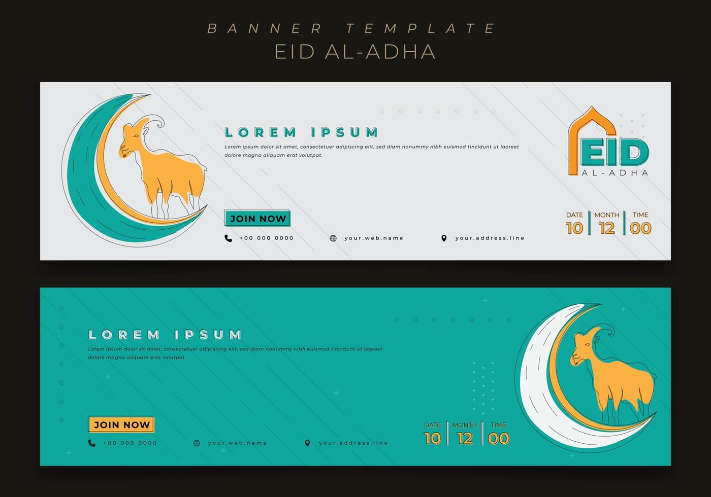 Web banner template with line drawing of moon and goat design for eid 