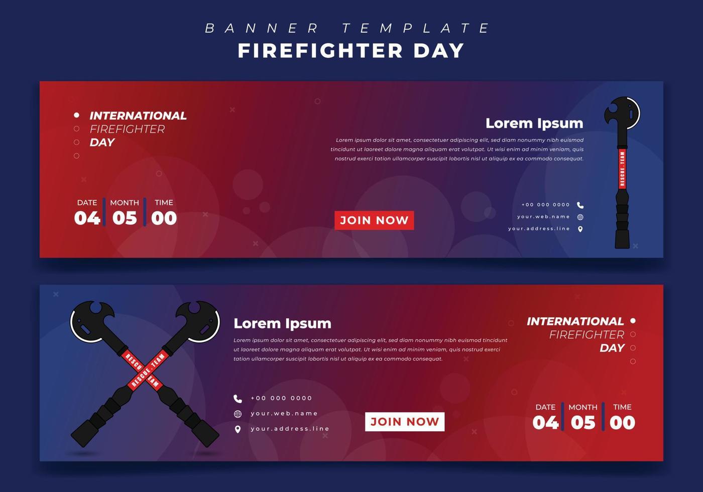 Web banner template with red and blue gradient background for firefighter day in landscape vector