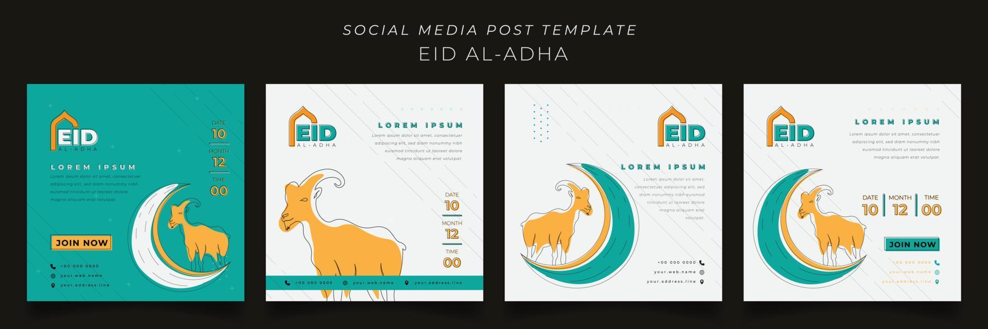 Set of social media template for eid al adha islamic holiday in white and green background design vector