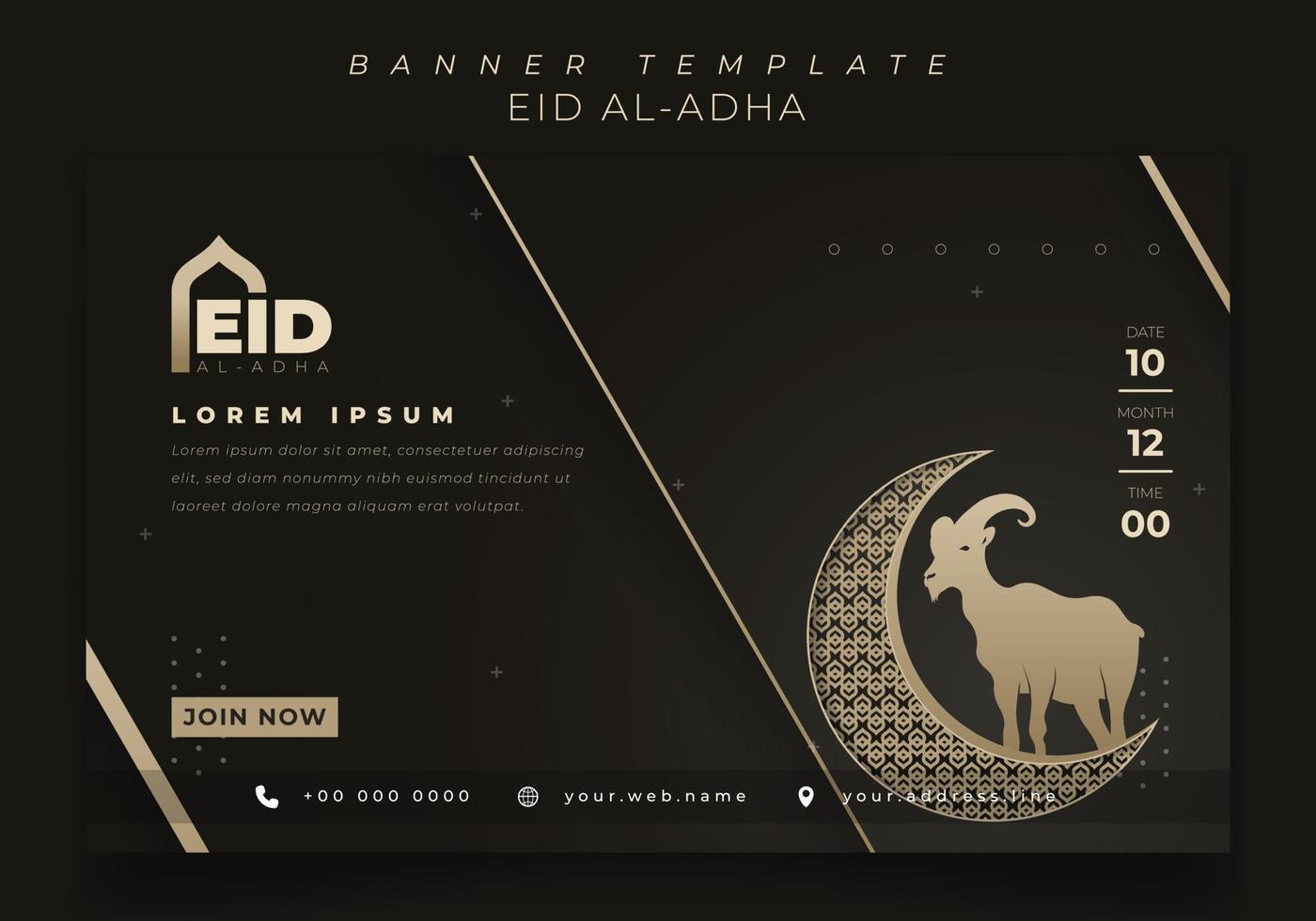 banner de paisaje para las vacaciones de eid al adha en diseño de fondo negro y dorado vector