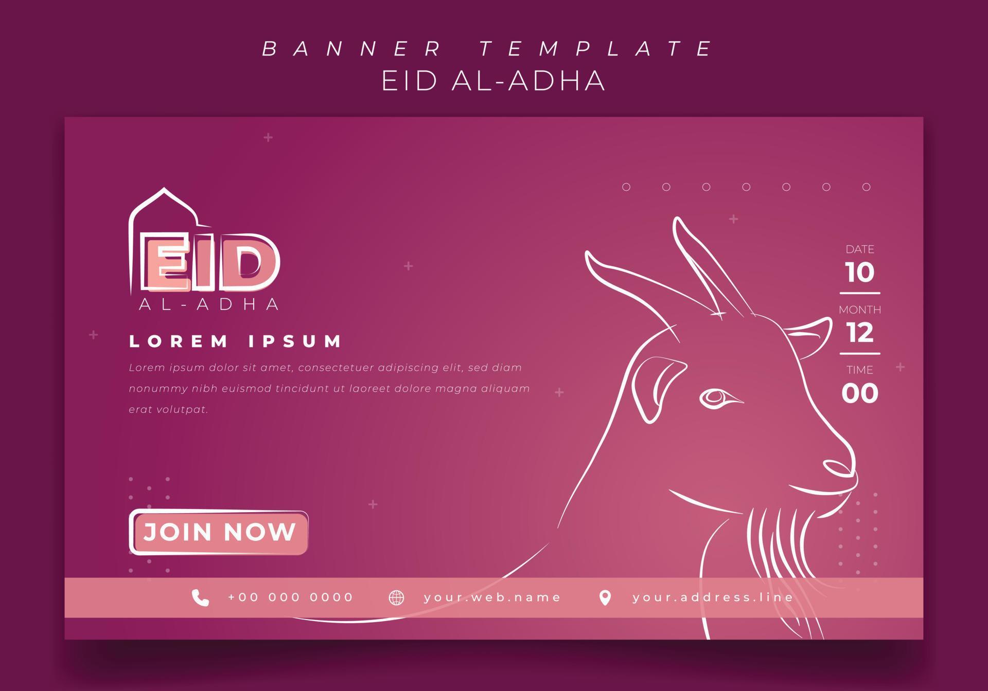 Pink Banner template with line art drawing of goat for eid al adha 