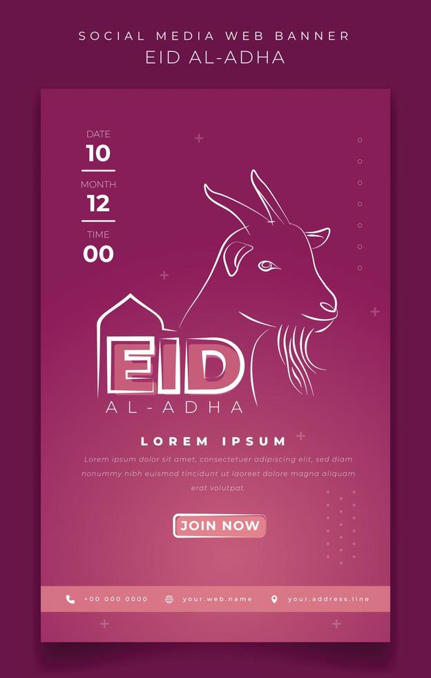 plantilla de banner de retrato con dibujo lineal de tipografía de cabra y eid para el diseño de vacaciones de eid al adha vector