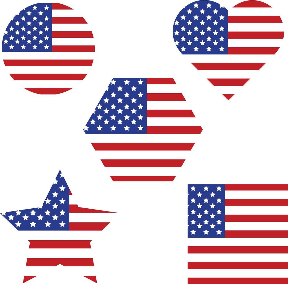 USA american flag icon wave circle,star and heart shape vector