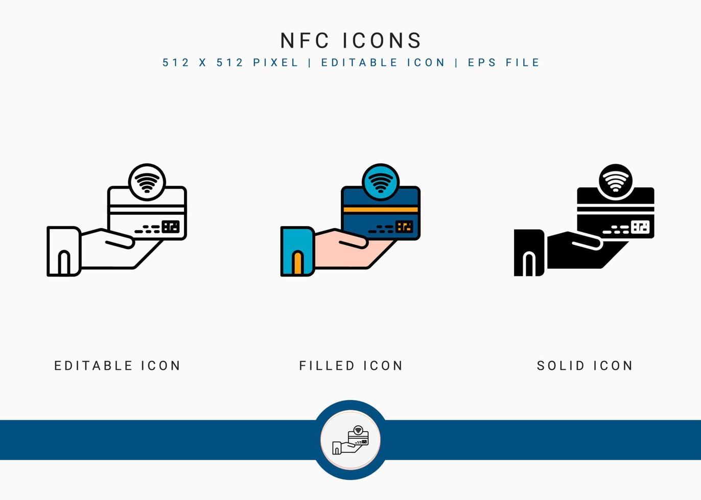 NFC icons set vector illustration with solid icon line style. Wireless payment concept. Editable stroke icon on isolated white background for web design, user interface, and mobile application