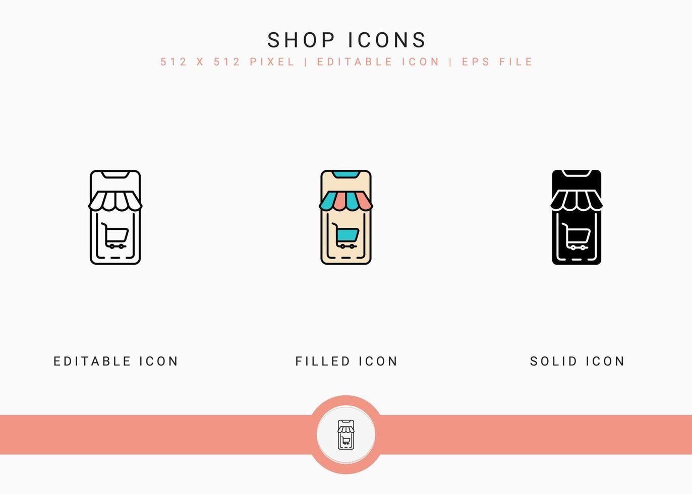 iconos de tienda establecen ilustración vectorial con estilo de línea de icono sólido. concepto de venta minorista de tienda en línea. icono de trazo editable en un fondo aislado para diseño web, interfaz de usuario y aplicación móvil vector