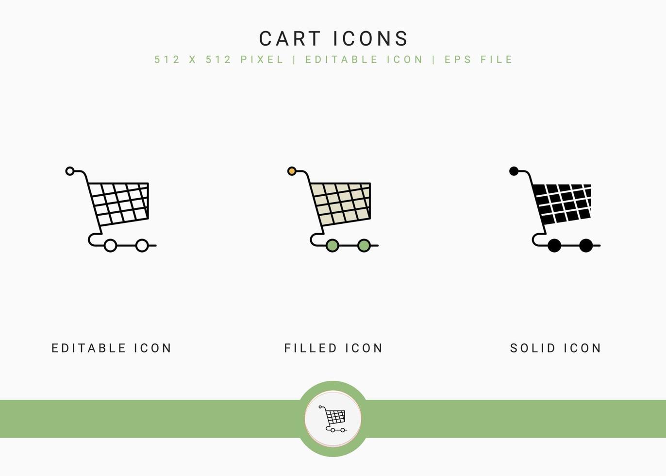 los iconos del carro establecen la ilustración vectorial con un estilo de línea de icono sólido. concepto de venta minorista de tienda en línea. icono de trazo editable en un fondo aislado para diseño web, interfaz de usuario y aplicación móvil vector