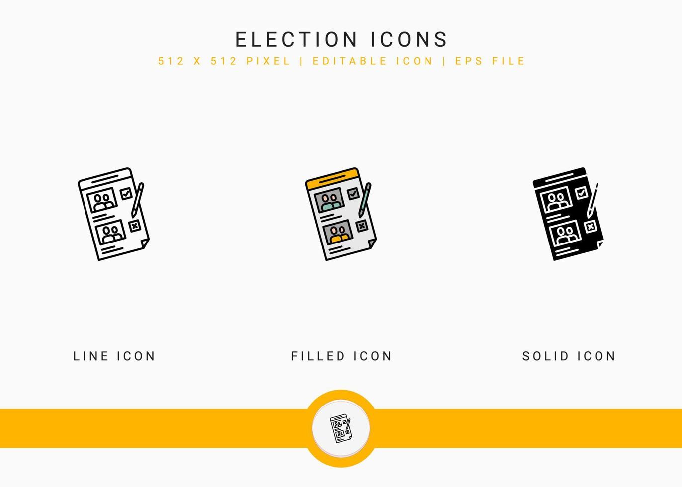 iconos de elección establecer ilustración vectorial con estilo de línea de icono sólido. concepto de voto público del gobierno. icono de trazo editable en un fondo aislado para diseño web, interfaz de usuario y aplicación móvil vector