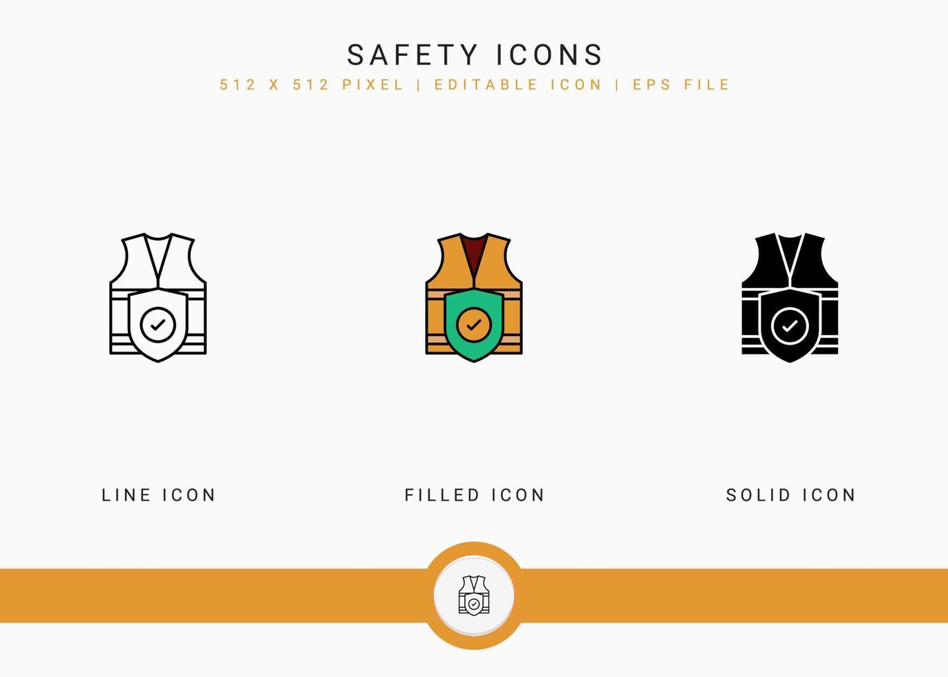 Safety icons set vector illustration with solid icon line style. Secure work accident concept. Editable stroke icon on isolated background for web design, user interface, and mobile application