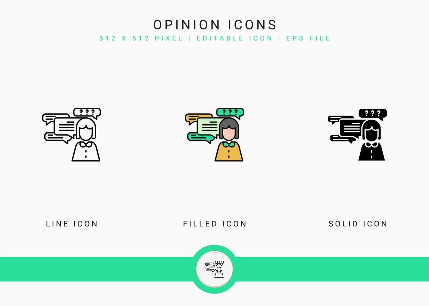 Opinion icons set vector illustration with solid icon line style. Customer satisfaction check concept. Editable stroke icon on isolated background for web design, infographic and UI mobile app.