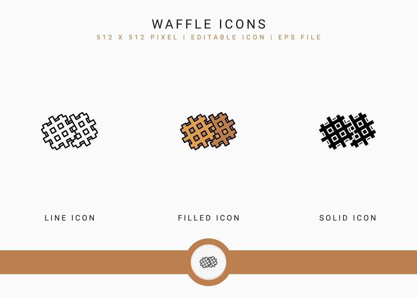 iconos de waffle establecen ilustración vectorial con estilo de línea de icono sólido. concepto de pastel horneado de galletas. icono de trazo editable en un fondo aislado para diseño web, interfaz de usuario y aplicación móvil vector