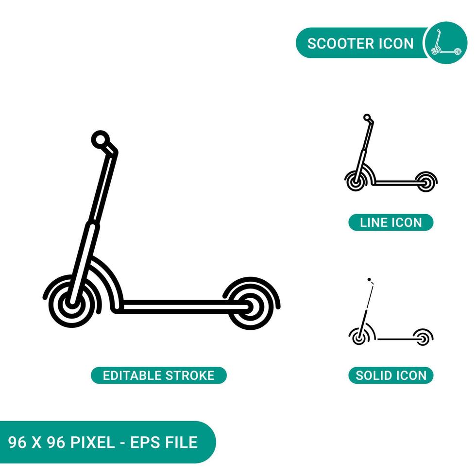Scooter icons set vector illustration with solid icon line style. Eco transport concept. Editable stroke icon on isolated background for web design, infographic and UI mobile app.