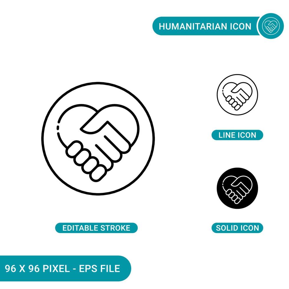 Humanitarian icons set vector illustration with solid icon line style. World help concept. Editable stroke icon on isolated background for web design, infographic and UI mobile app.