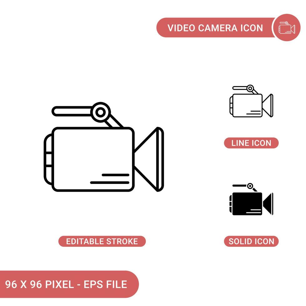 los iconos de la cámara de vídeo establecen una ilustración vectorial con un estilo de línea de icono sólido. concepto de captura de cine. icono de trazo editable en un fondo aislado para diseño web, infografía y aplicación móvil ui. vector