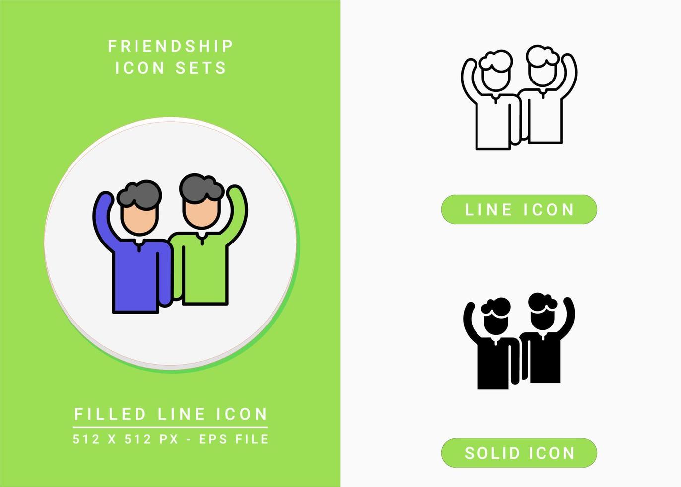 Friendship icons set vector illustration with solid icon line style. Buddy companion symbol. Editable stroke icon on isolated background for web design, infographic and UI mobile app.