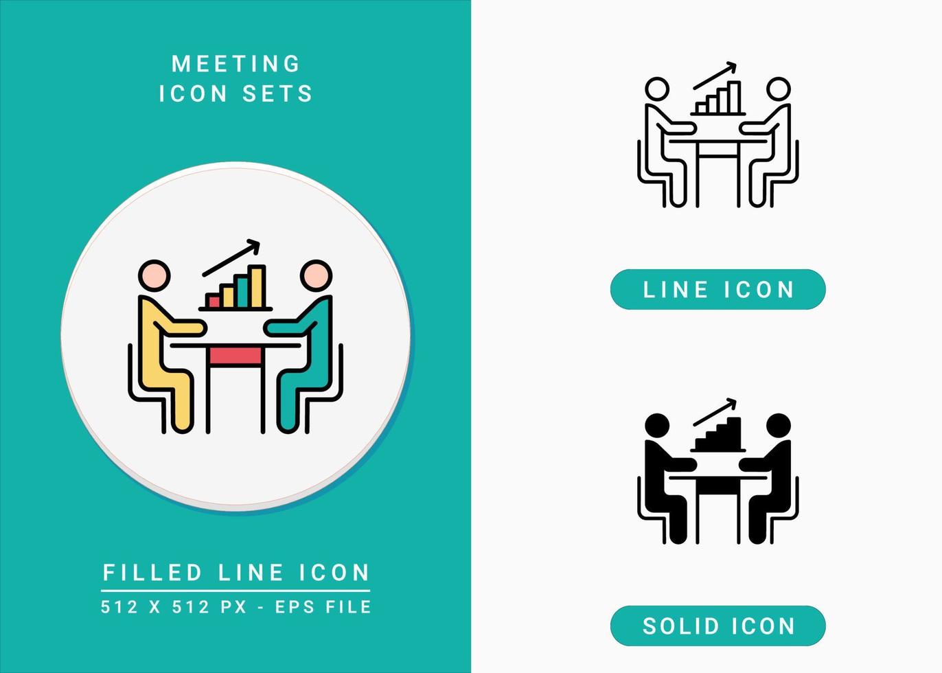 Meeting icons set vector illustration with solid icon line style. People collaboration concept. Editable stroke icon on isolated background for web design, infographic and UI mobile app.