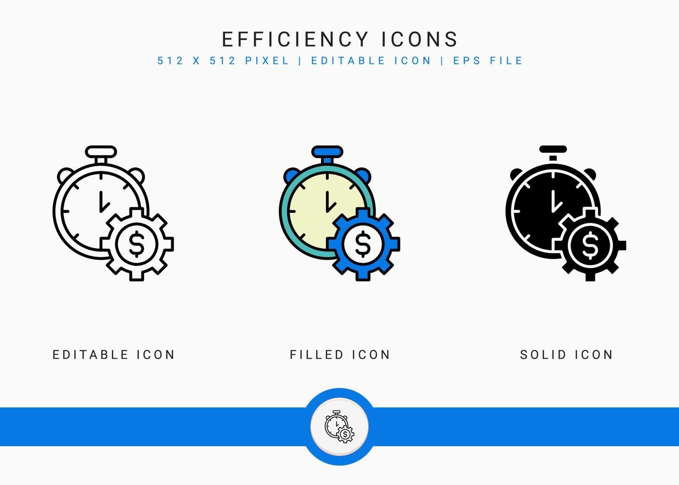 Efficiency icons set vector illustration with solid icon line style. Business development concept. Editable stroke icon on isolated white background for web design, user interface, and mobile app