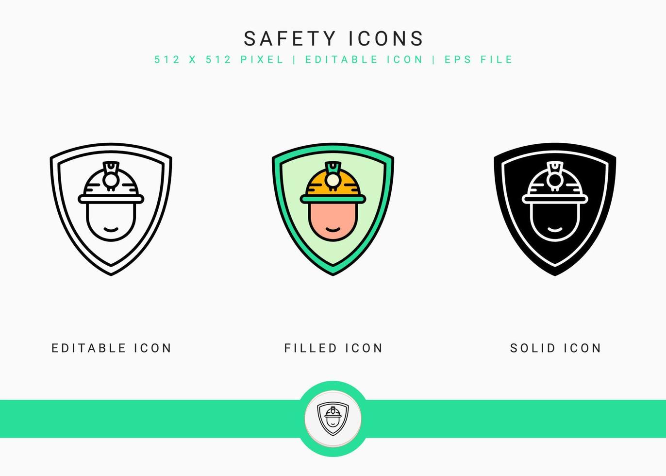 Safety icons set vector illustration with solid icon line style. Secure work accident concept. Editable stroke icon on isolated background for web design, user interface, and mobile application