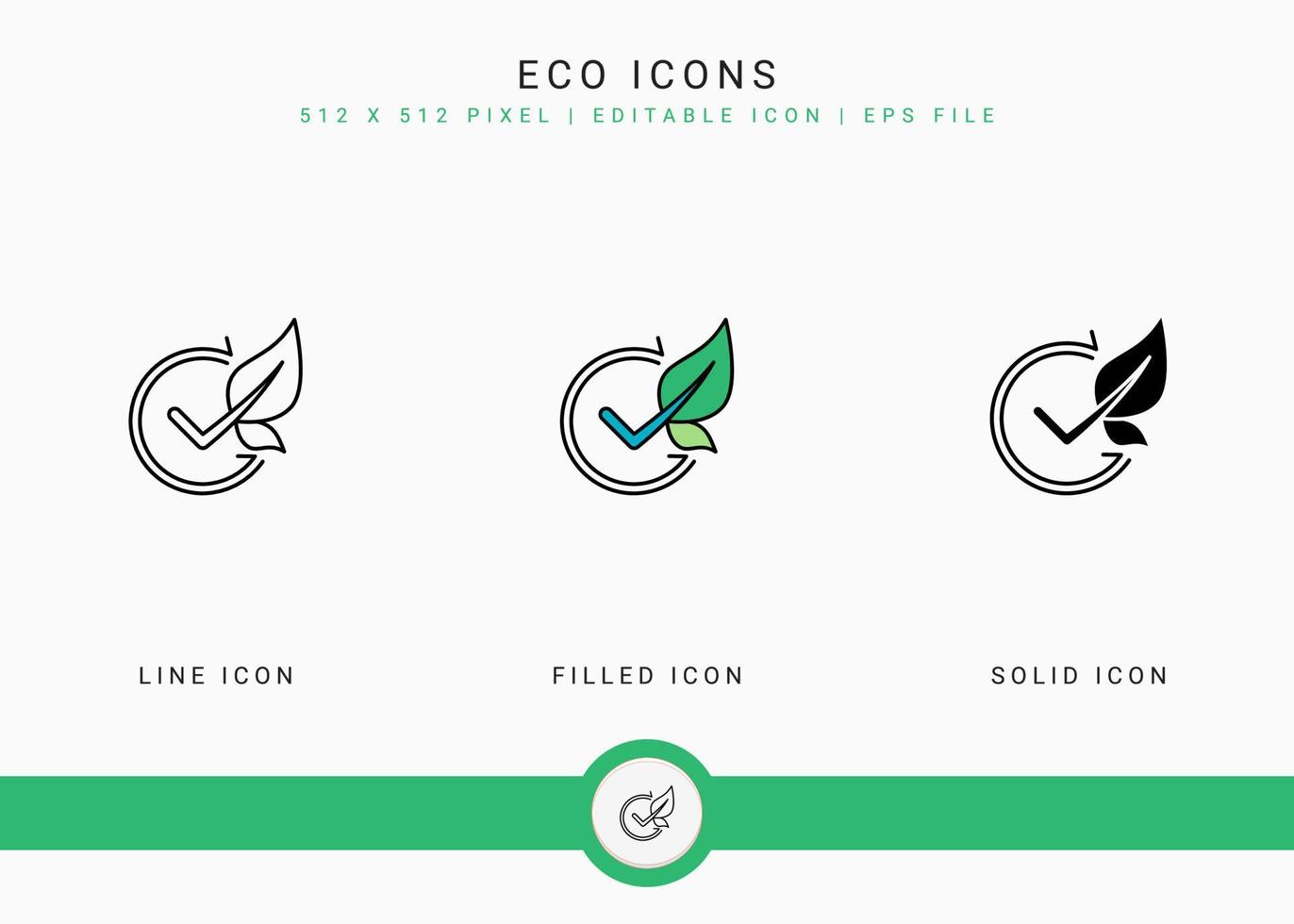 Eco icons set vector illustration with solid icon line style. Bpa free biodegradable concept. Editable stroke icon on isolated background for web design, user interface, and mobile application