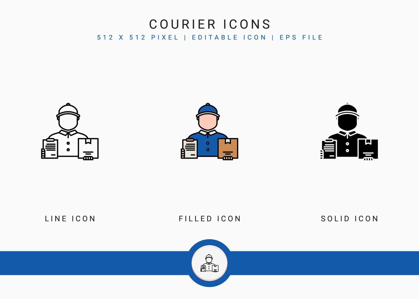 los iconos de mensajería establecen una ilustración vectorial con un estilo de línea de icono sólido. concepto de entrega logística. icono de trazo editable en un fondo aislado para diseño web, interfaz de usuario y aplicación móvil vector