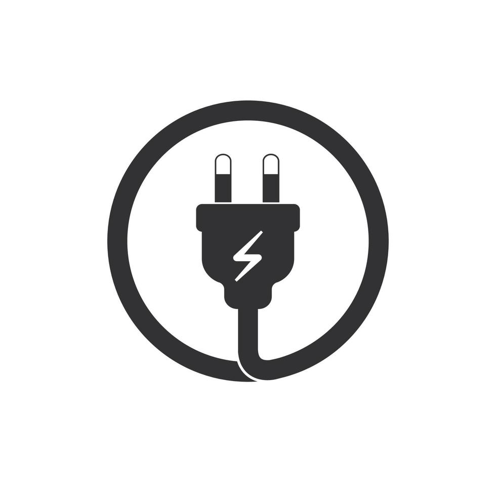 flat black electric plug in a circle, vector illustration