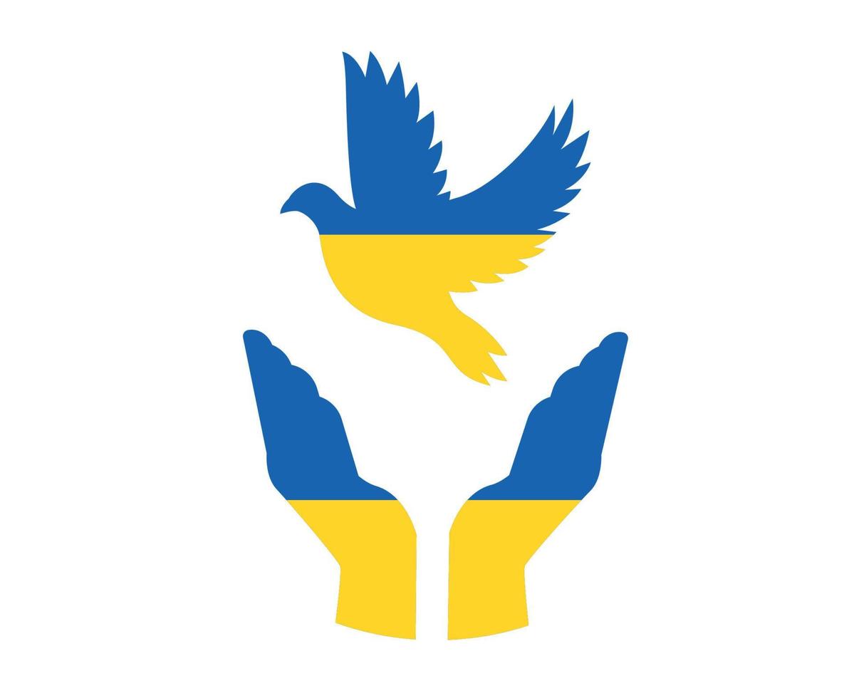 ucrania bandera paloma de la paz y manos emblema símbolo abstracto nacional europa vector ilustración diseño