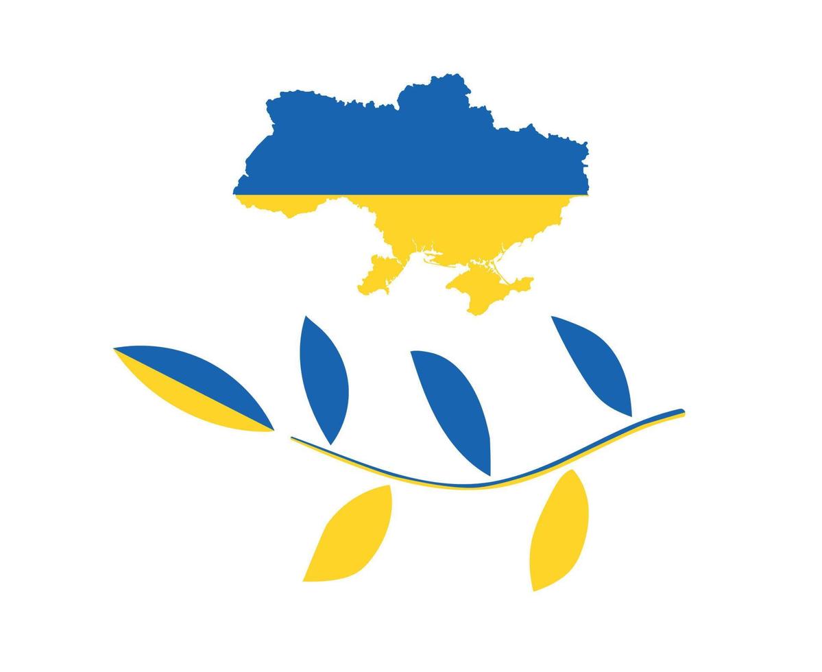 Ukraine Map And Tree Leaves Flag Emblem National Europe Abstract Symbol Vector illustration Design