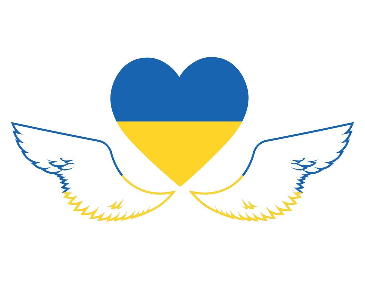 Ukraine Flag Heart And Wings Emblem Symbol National Europe Abstract Vector illustration Design