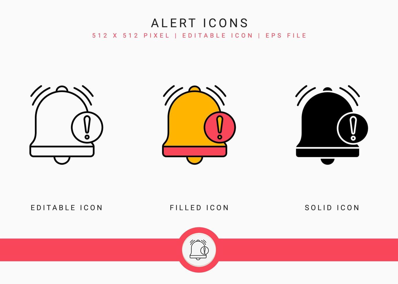 Alert icons set vector illustration with solid icon line style. Exclamation mark caution concept. Editable stroke icon on isolated background for web design, user interface, and mobile application