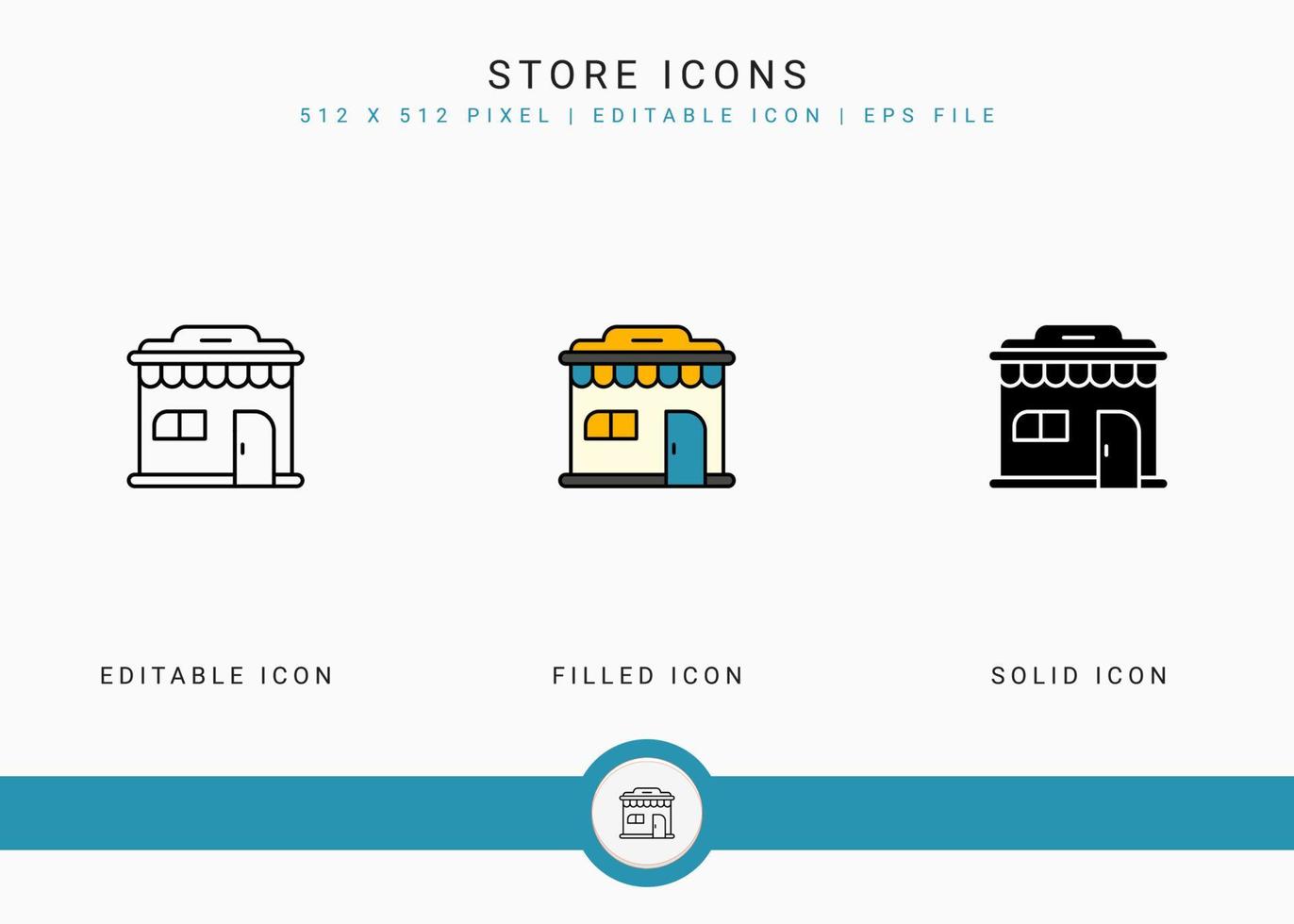 almacenar iconos establecer ilustración vectorial con estilo de línea de icono sólido. concepto de venta minorista de tienda en línea. icono de trazo editable en un fondo aislado para diseño web, interfaz de usuario y aplicación móvil vector