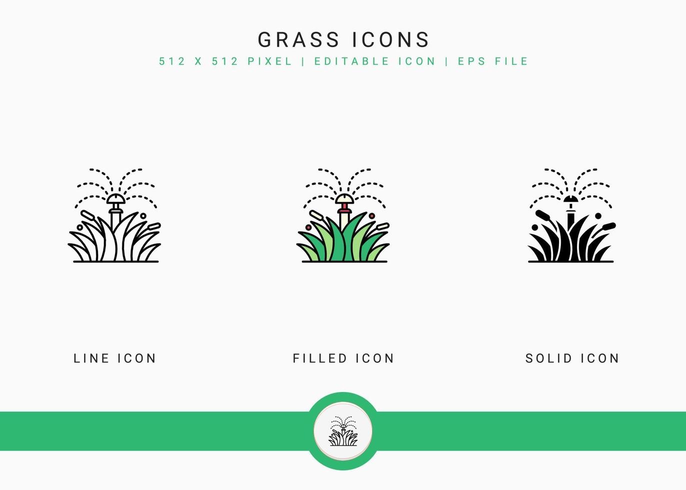 Grass icons set vector illustration with solid icon line style. Plant gardening agriculture concept. Editable stroke icon on isolated background for web design, user interface, and mobile app