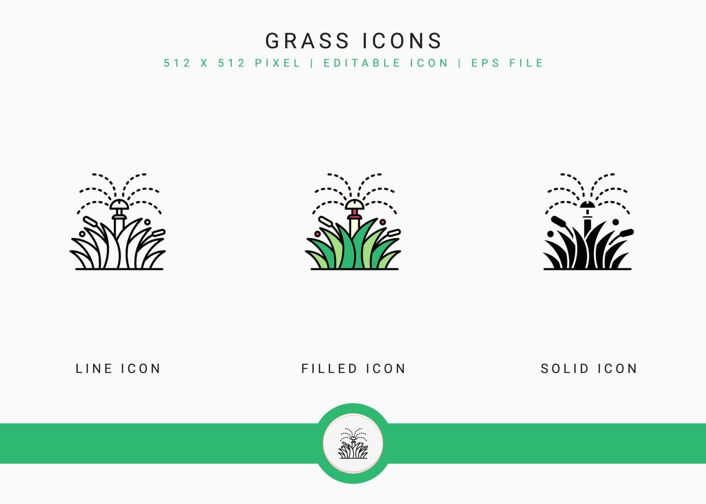 Grass icons set vector illustration with solid icon line style. Plant gardening agriculture concept. Editable stroke icon on isolated background for web design, user interface, and mobile app