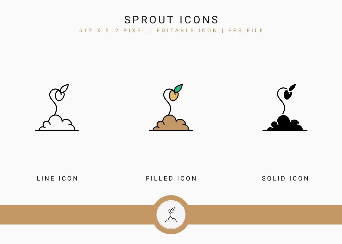 Sprout icons set vector illustration with solid icon line style. Plant gardening agriculture concept. Editable stroke icon on isolated background for web design, user interface, and mobile app