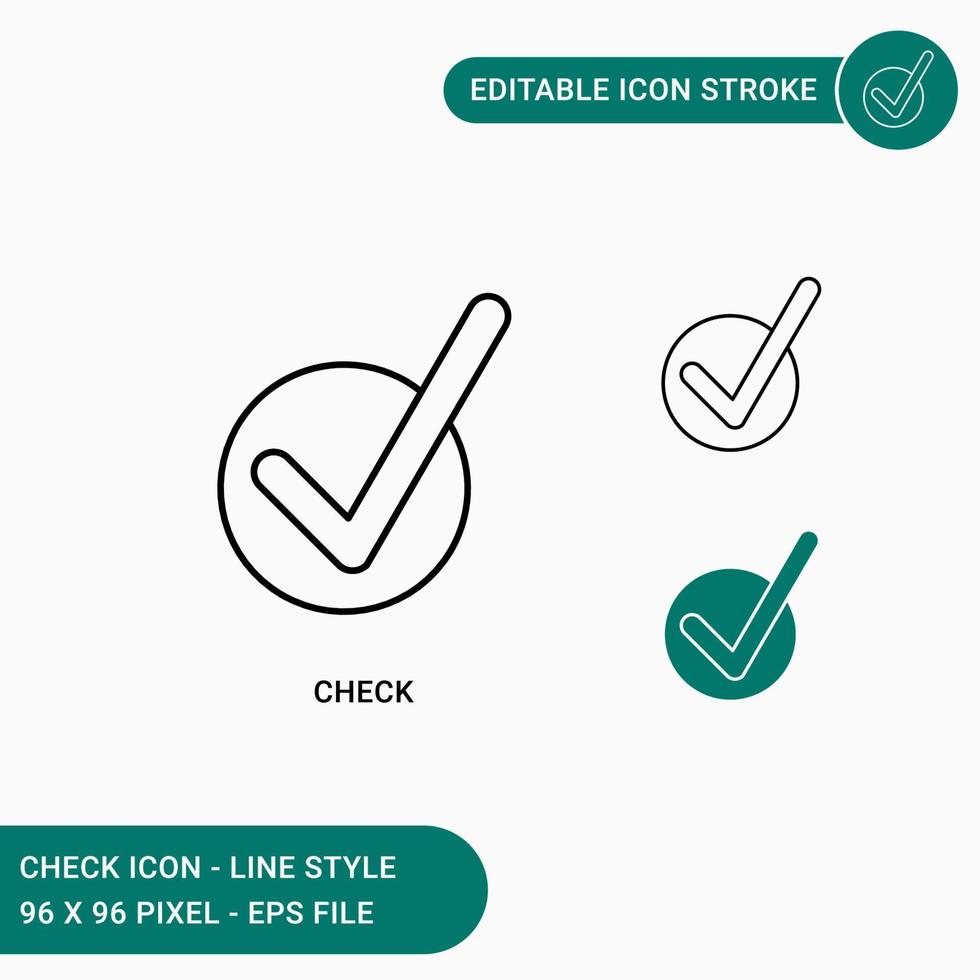 comprobar iconos establecer ilustración vectorial con estilo de línea de icono. concepto de marca de lista de verificación. icono de trazo editable sobre fondo blanco aislado para diseño web, interfaz de usuario y aplicación móvil vector