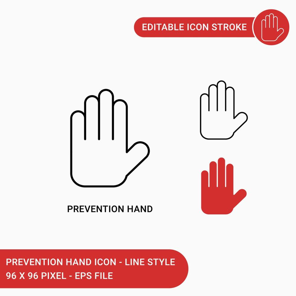 Prevention hand icons set vector illustration with icon line style. Stop hand traffic icon concept. Editable stroke icon on isolated white background for web design, user interface, and mobile app