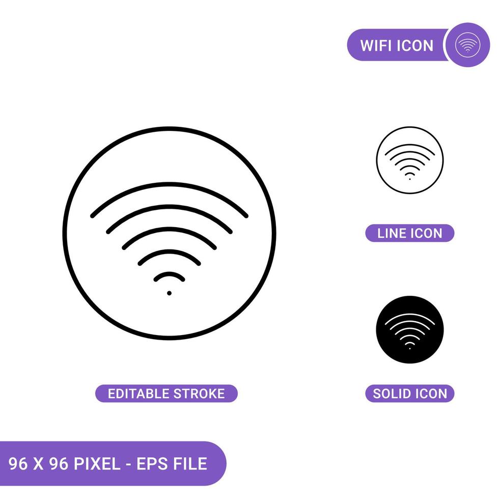 Wifi icons set vector illustration with solid icon line style. Hotspot access concept. Editable stroke icon on isolated background for web design, infographic and UI mobile app.